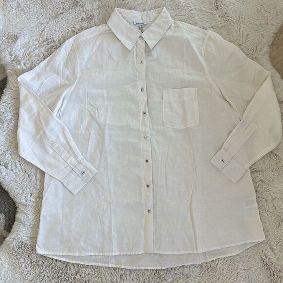 WeWoreWhat Dad Shirt Linen in Off White Size L - Picture 2 of 9